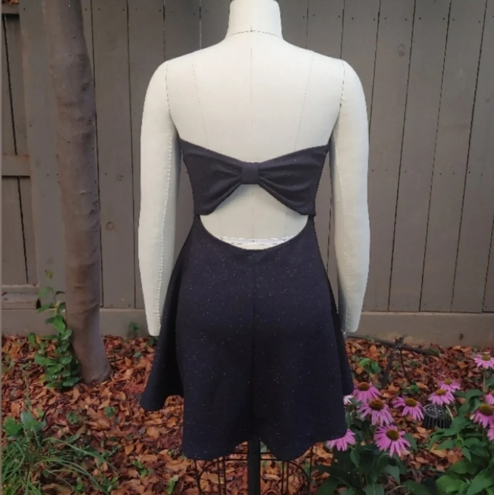 Wet Seal Sparkly Black Strapless Bow Back Dress M - Picture 2 of 3